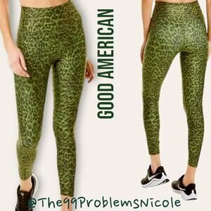 Good American Core Power Leggings in Green Leopard